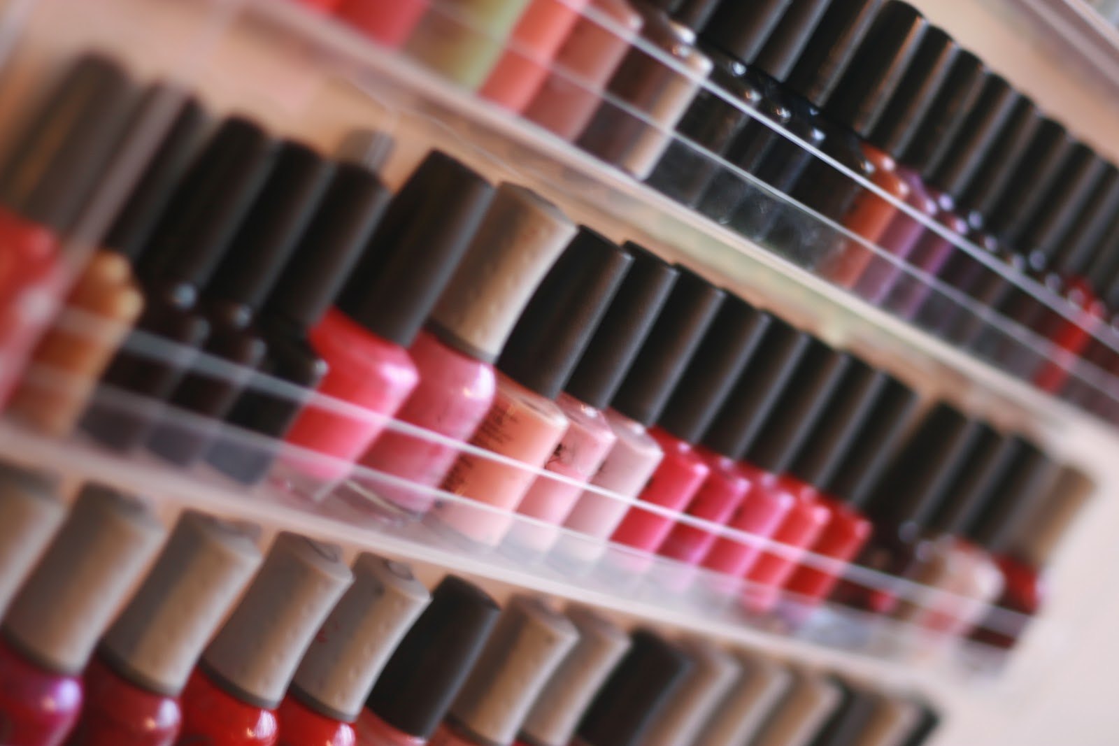 Nail polish shelves at the treatment station in Blush Beauty Salon, above SuperValu Ticknock, Cobh